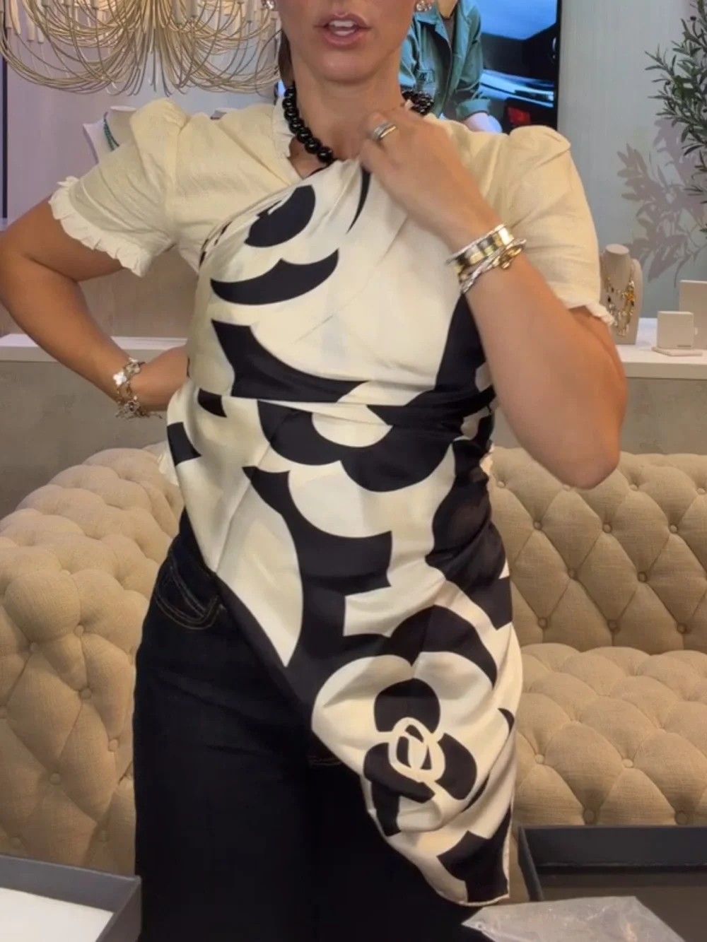 Carolina Lemke Nocturne Bloom Silk Scarf With Hand Rolled Edge